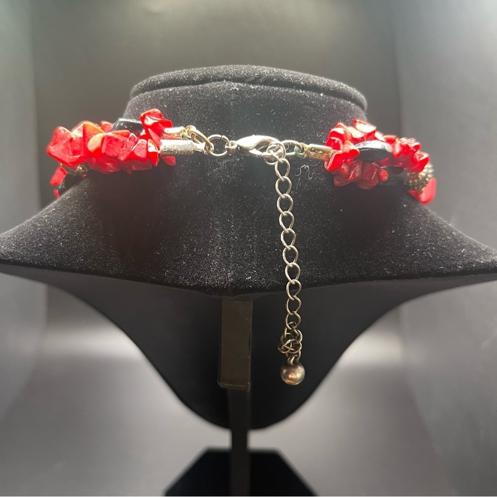 Y2K-era necklace/red stone chips, sterling silver clasp and long spacers. Unisex - Picture 6 of 10